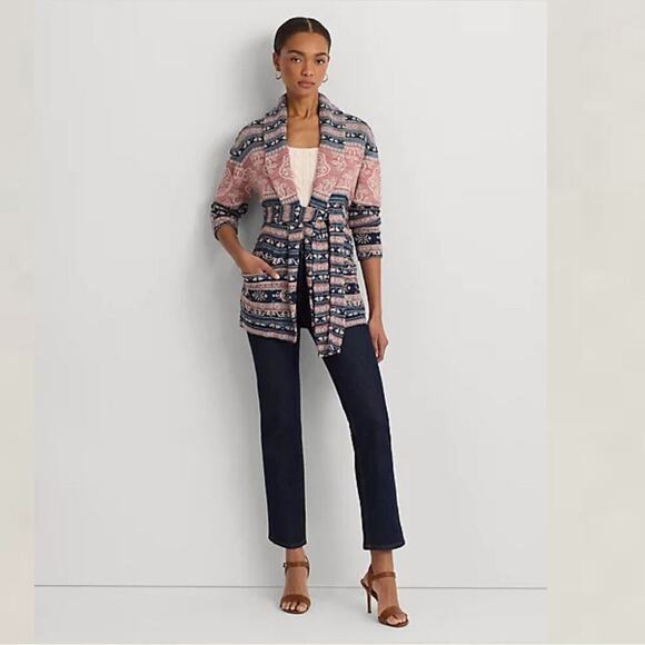 Lauren Ralph Lauren Aztec Southwest Print Style Belted Cardigan - Picture 16 of 16